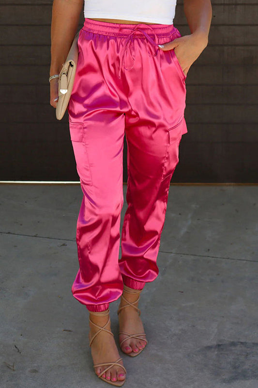 High-Waist Pocket Straight Solid Color Bottom