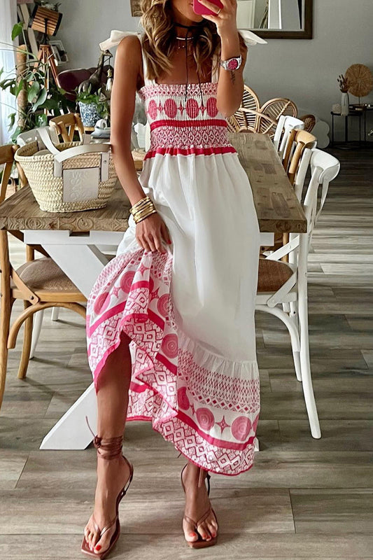 Flowy Ethnic Print Bohemian Maxi Dress