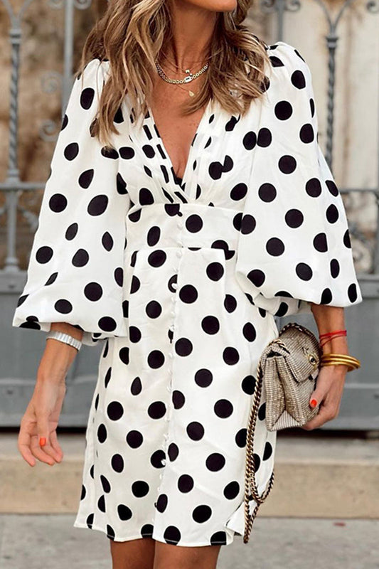 Polka Dot V-Neck Half Sleeve Dress