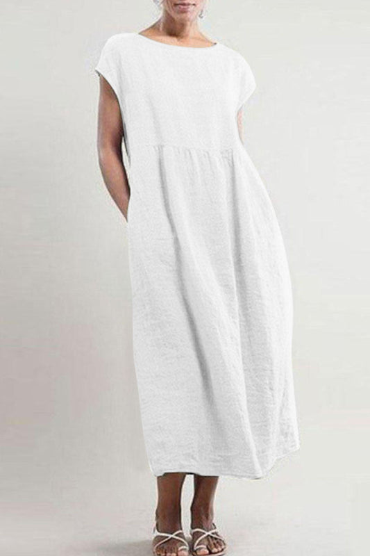 Breathable Linen Loose Fit Midi Dress