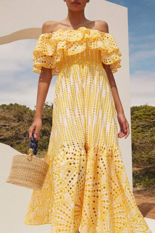 Ruffle Detail Off-Shoulder Flowy Maxi Dress