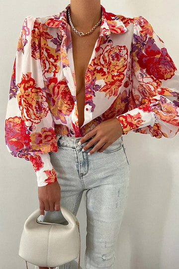 Ara - elegant floral print puff sleeve sleeve blouse