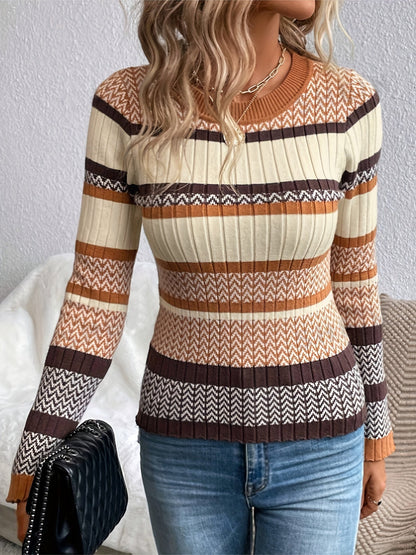 Women's striped round neck knitted top