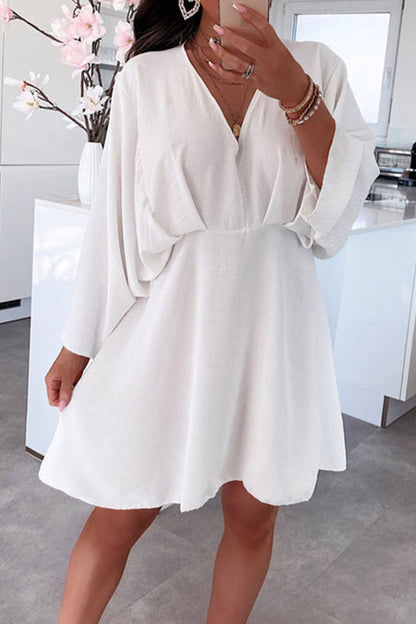 Women's V-Neck Long Sleeve Dress - Loose Fit - Flowy Casual Semi-Formal Wear