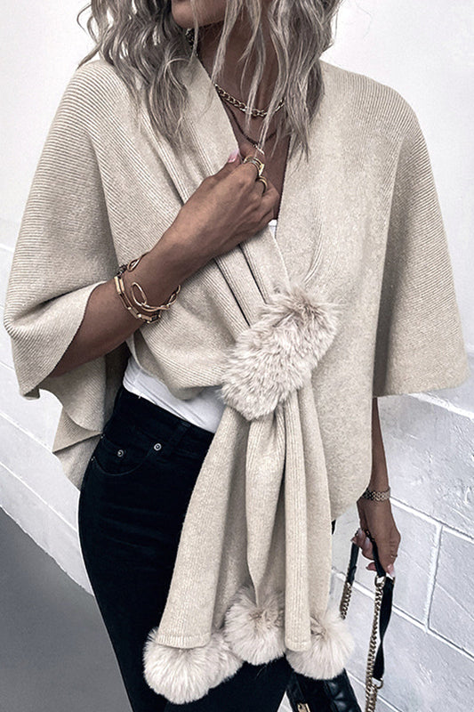 Knitted Fluffy Ball Detail Shawl