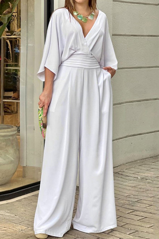 Flowing Wide-Leg Wrap Jumpsuit