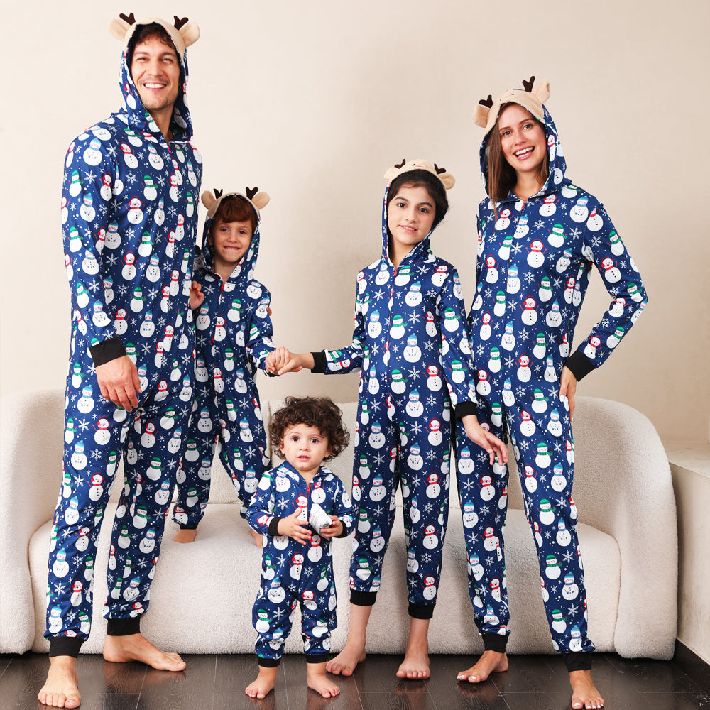 Blue snowman family matching onesie pajamas