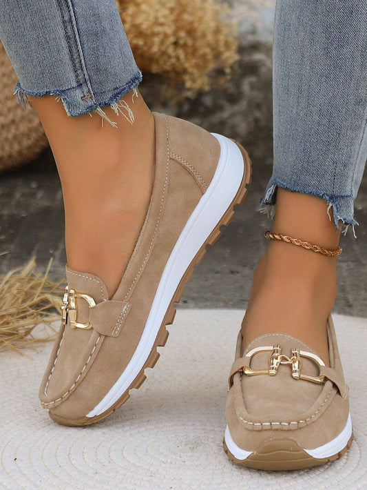 Suede-Like Buckle Detail Classic Loafers 