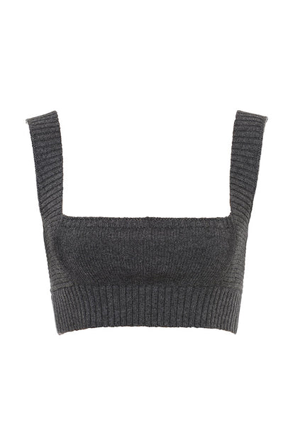 Women's Knitted Bralette - Cropped Square Neck - Wide Straps Ribbed Hem