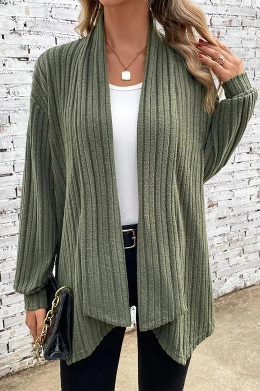 Ribbed Open Front Cardigan Sweater