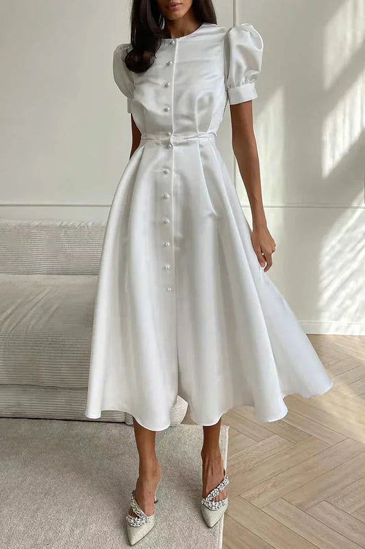 Puff Sleeve A-Line Midi Dress