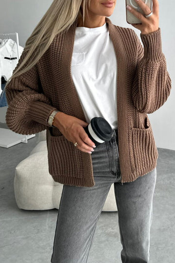 Women's casual solid color knitted cardigan with pockets