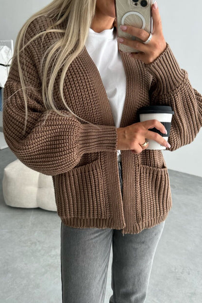 Women's casual solid color knitted cardigan with pockets
