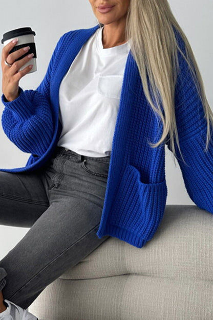 Women's casual solid color knitted cardigan with pockets