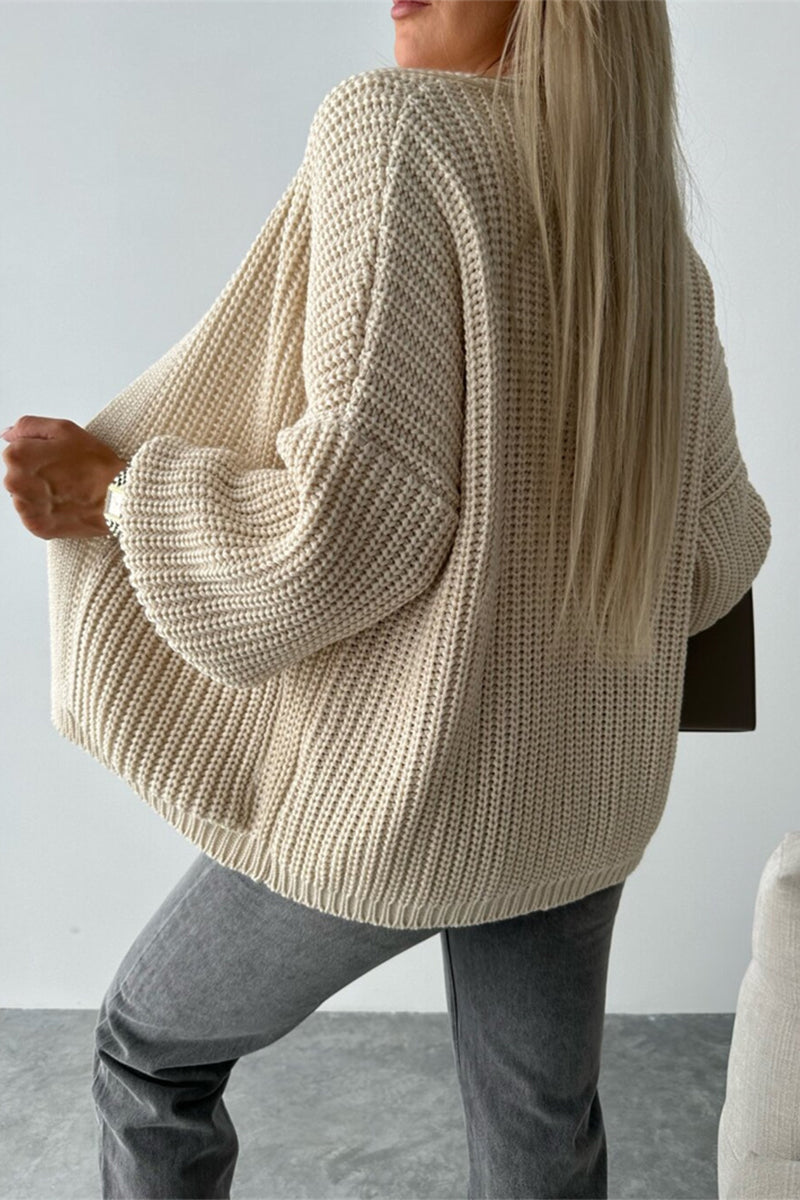 Women's casual solid color knitted cardigan with pockets