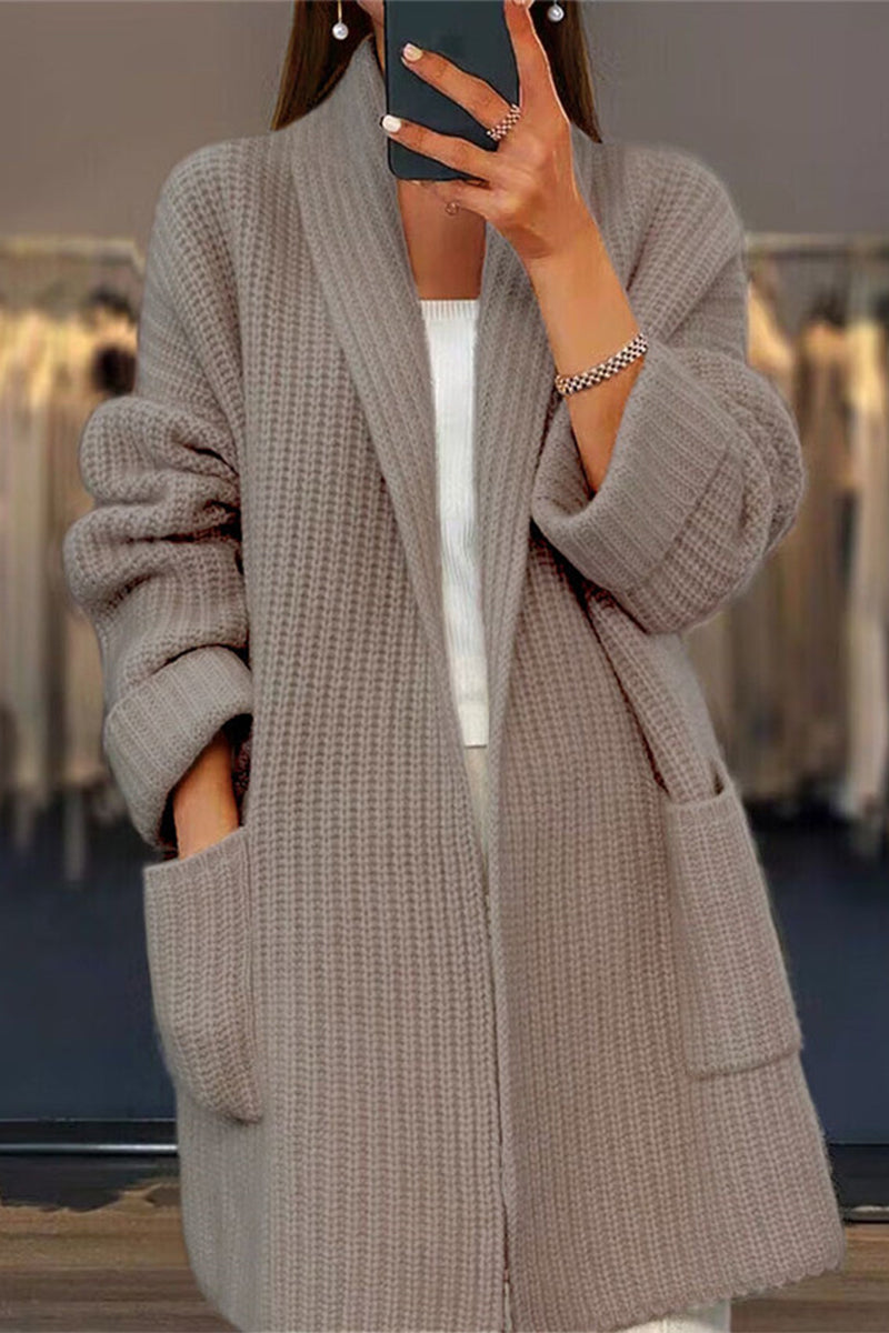 Women's casual solid weave pocket cardigan outerwear