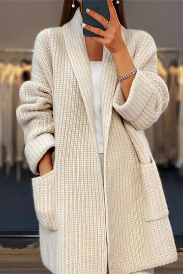 Women's casual solid weave pocket cardigan outerwear