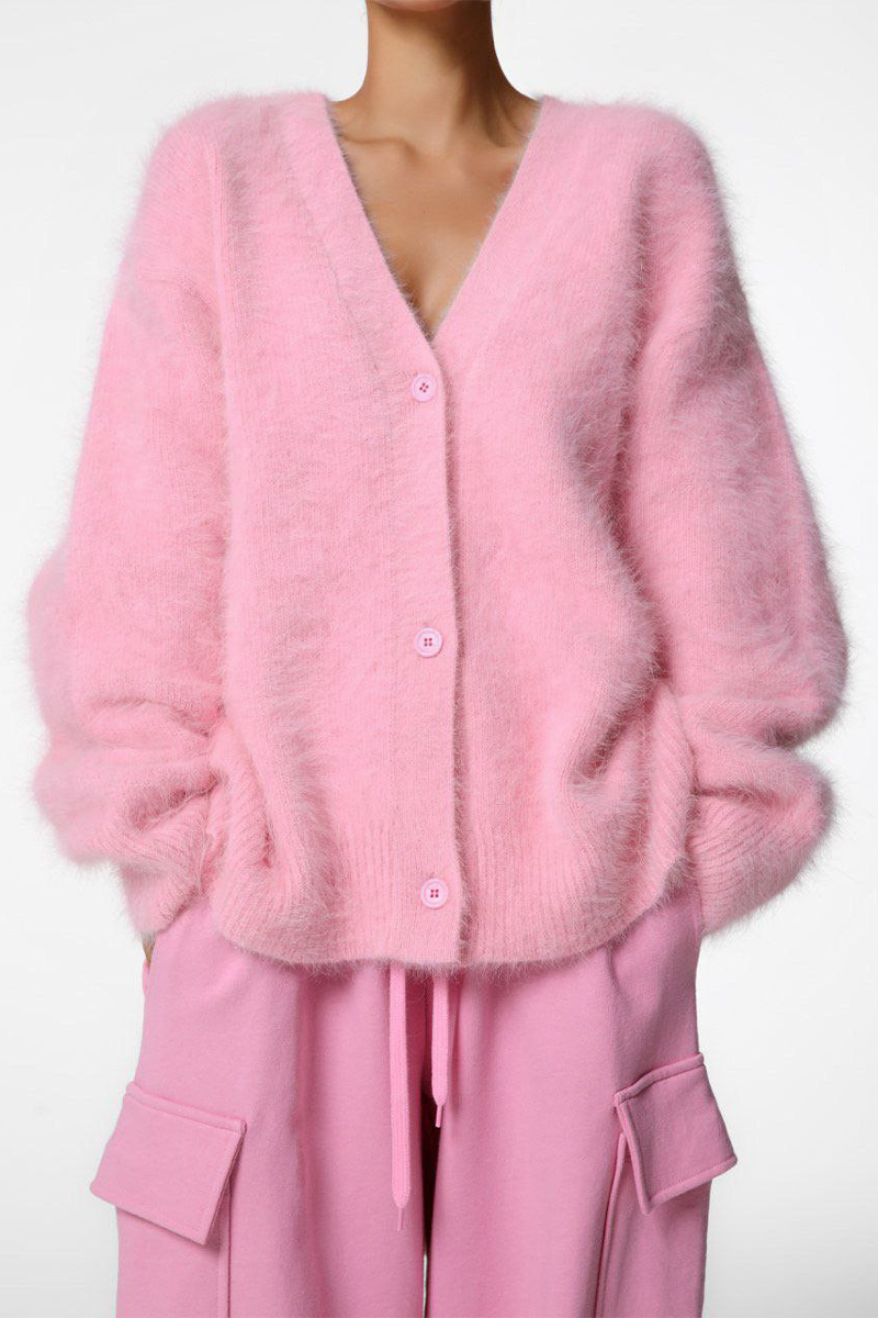 Women's mink v-neck knitted sweater cardigan