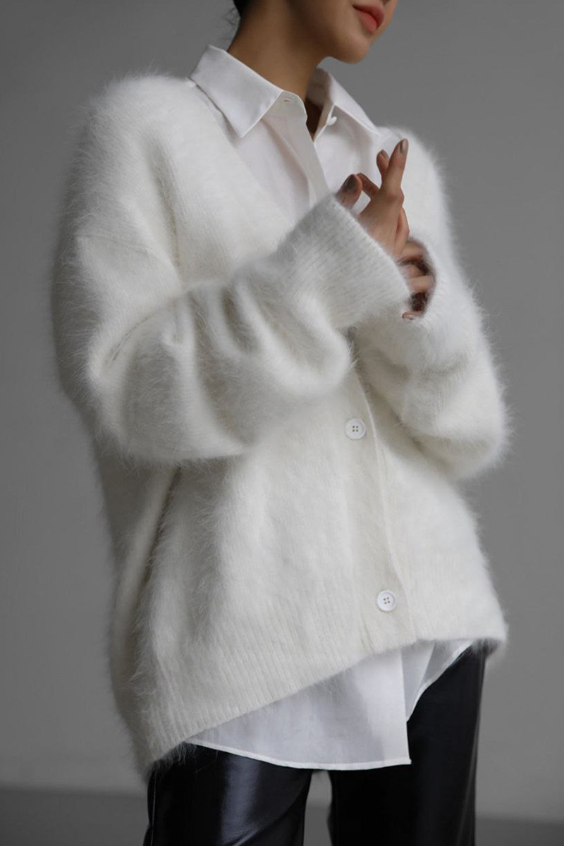 Women's mink v-neck knitted sweater cardigan