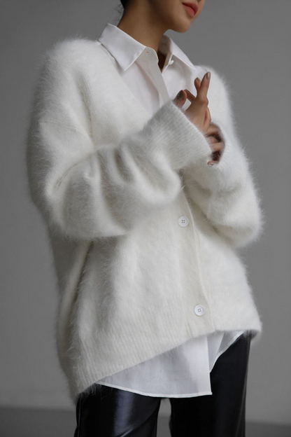 Women's mink v-neck knitted sweater cardigan