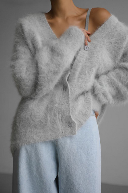 Women's mink v-neck knitted sweater cardigan