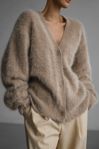 Women's mink v-neck knitted sweater cardigan