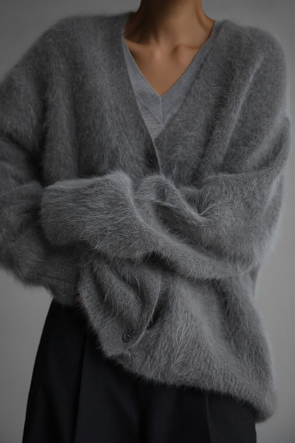 Women's mink v-neck knitted sweater cardigan