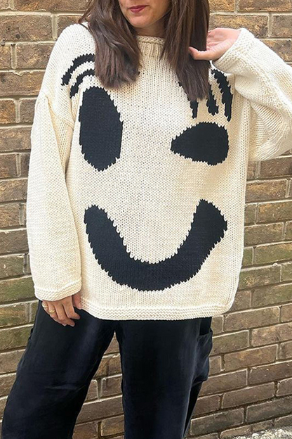Women's smiley face knitted pullover sweater