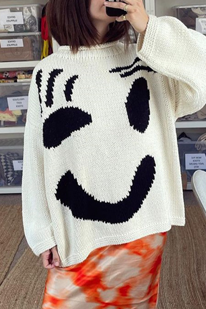 Women's smiley face knitted pullover sweater