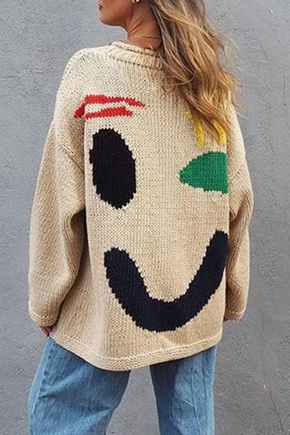 Women's smiley face knitted pullover sweater