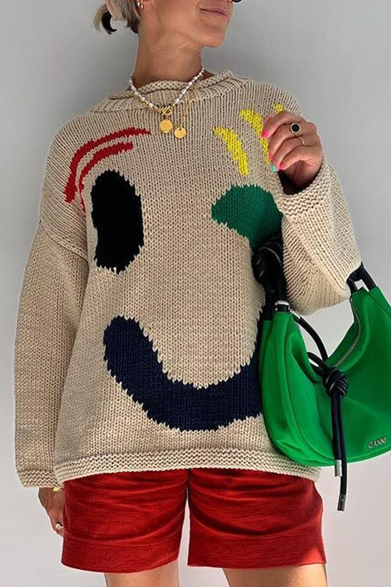 Women's smiley face knitted pullover sweater