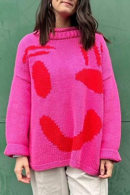 Women's smiley face knitted pullover sweater
