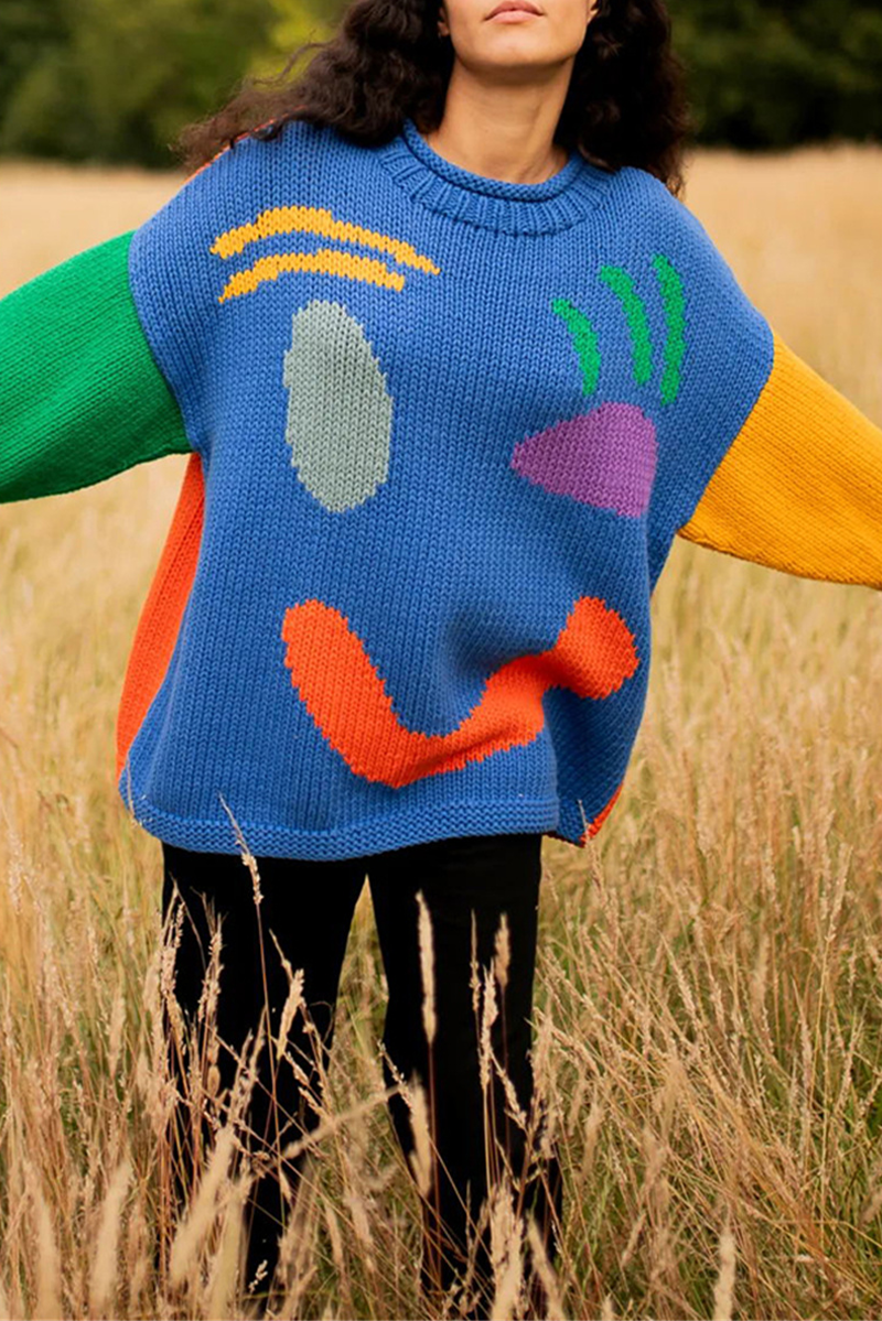 Women's smiley face knitted pullover sweater