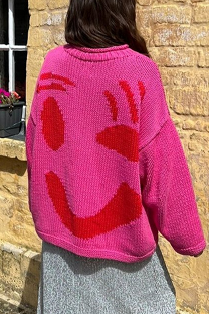 Women's smiley face knitted pullover sweater