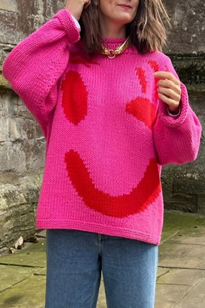 Women's smiley face knitted pullover sweater