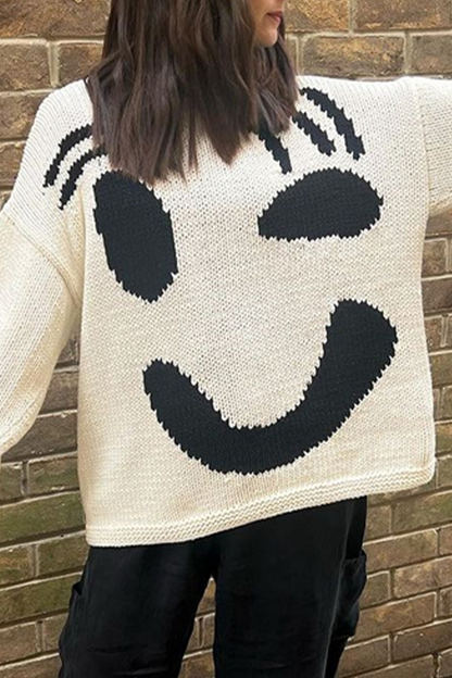Women's smiley face knitted pullover sweater