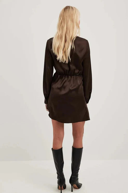 Satin Finish Elastic Waist Mini Dress