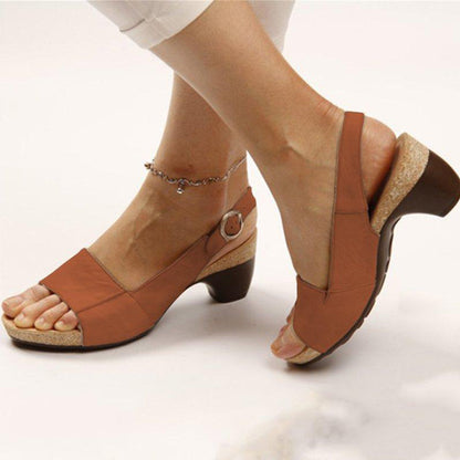 Women's Slingback Sandals - Open Toe Wedge Heel - Adjustable Buckle Strap