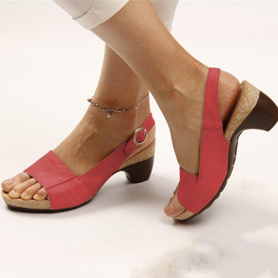 Women's Slingback Sandals - Open Toe Wedge Heel - Adjustable Buckle Strap
