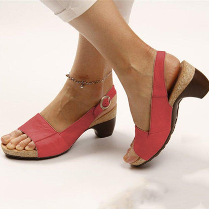 Women's Slingback Sandals - Open Toe Wedge Heel - Adjustable Buckle Strap