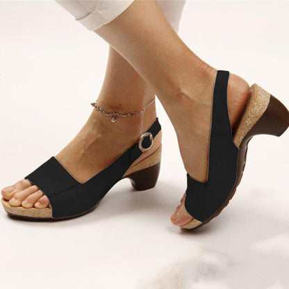 Women's Slingback Sandals - Open Toe Wedge Heel - Adjustable Buckle Strap