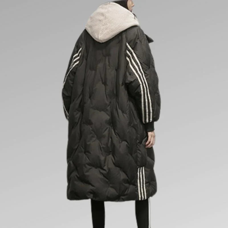 Women's black hooded knee-length winter jacket