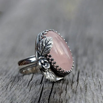 Handcrafted retro rose pink crystal ring