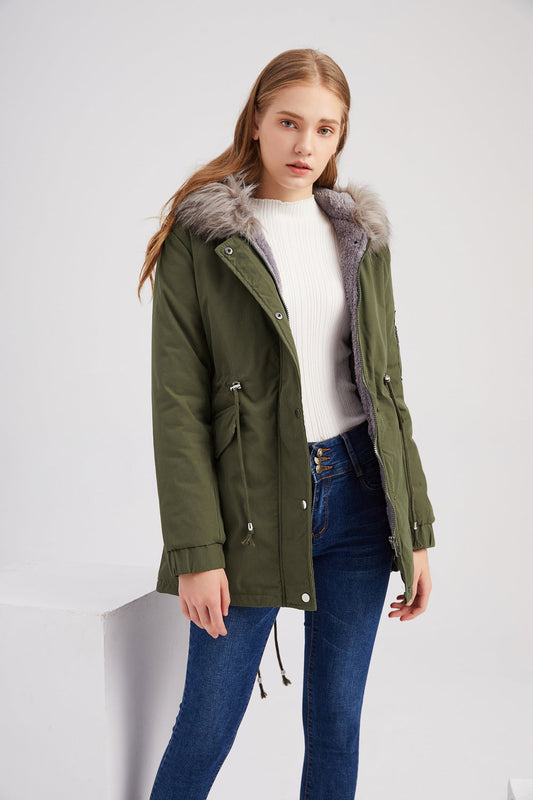 Hooded Cotton Fur Collar Coat