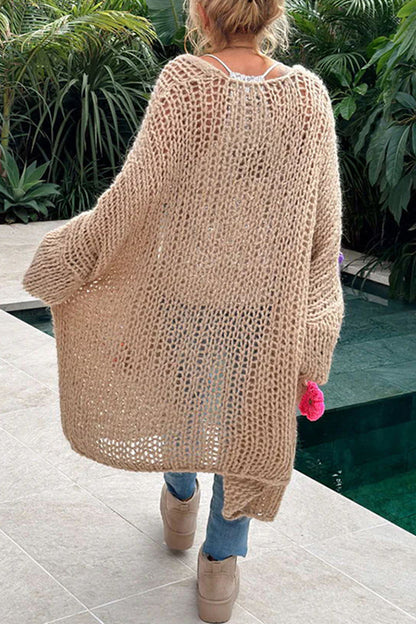 Women's casual elegant solid weave applique collar cardigan
