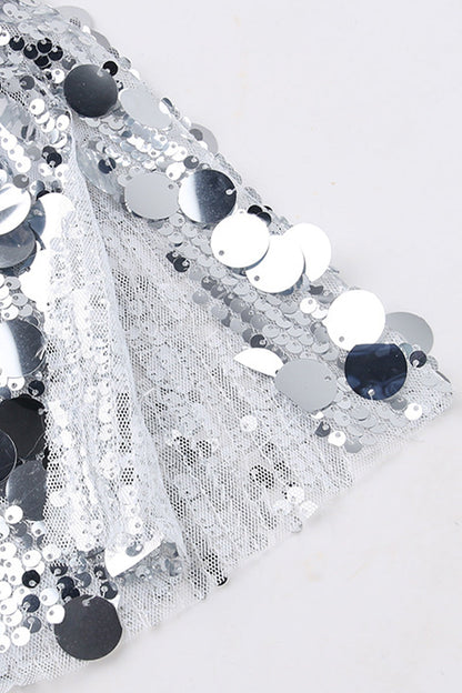 Women's Mini Dress - Sequin Fitted Design - Square Neckline - Long Sleeve Party Wear