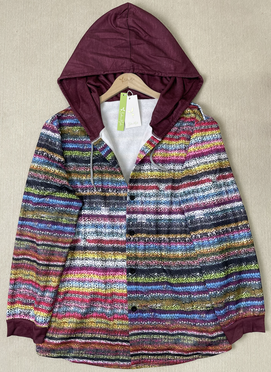 Women's rainbow stripe hooded cardigan