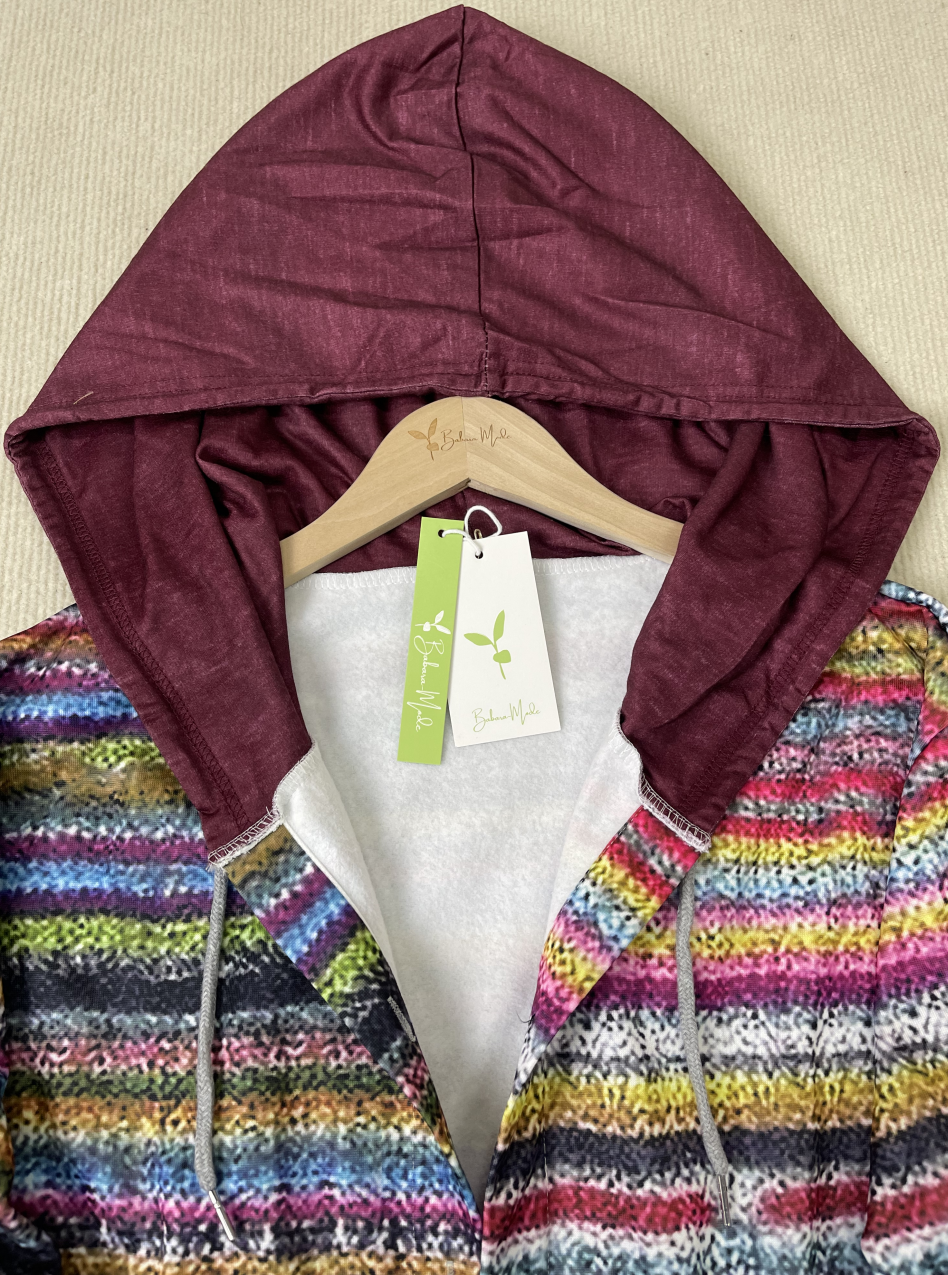 Women's rainbow stripe hooded cardigan