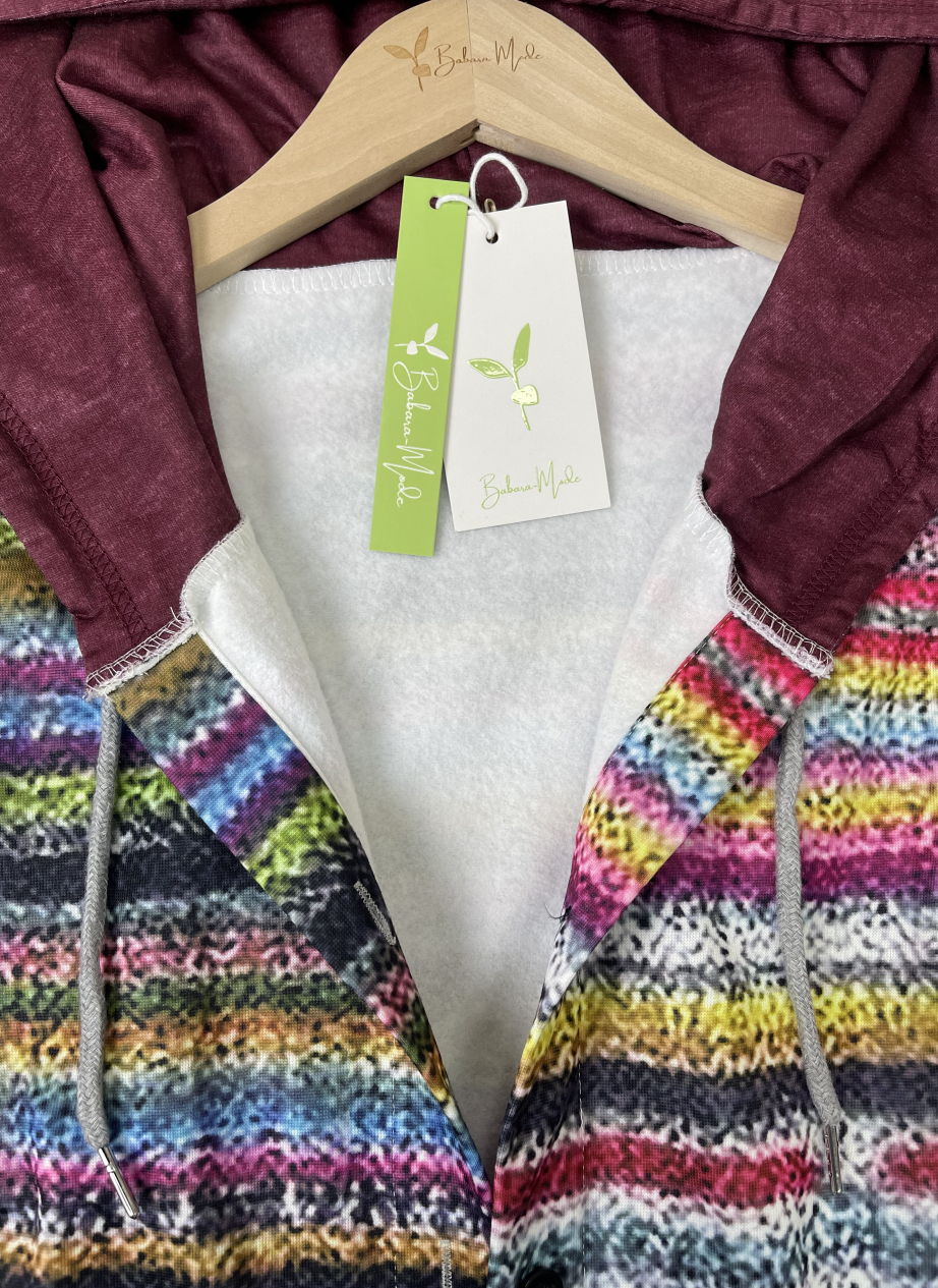 Women's rainbow stripe hooded cardigan