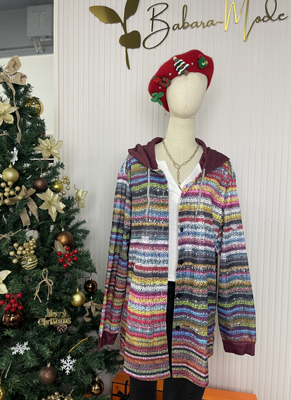 Women's rainbow stripe hooded cardigan